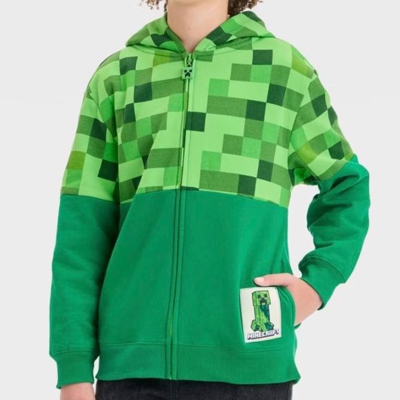 Minecraft Creeper Character Kids Full-Zip Hoodie (L) - Picture 1 of 16